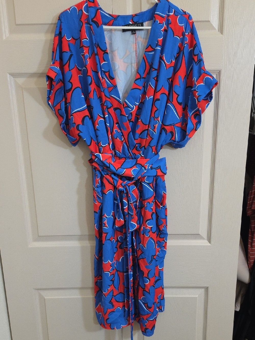Eloquii Blue and Red Floral Wrap-Style One-Piece